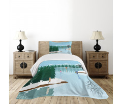 Ice Skating Frozen Lake Art Bedspread Set