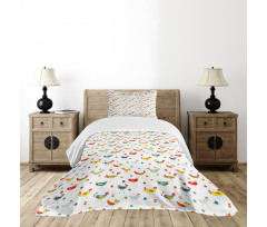 Colorful Chickens and Eggs Bedspread Set