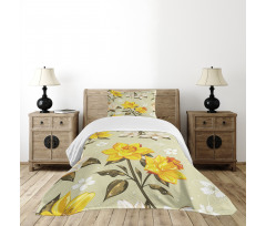 Floral Narcissus Branch Bedspread Set