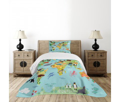 Animal Map of the World Bedspread Set