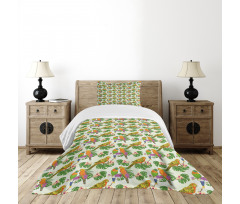 Vivid Floral Parrots Bedspread Set