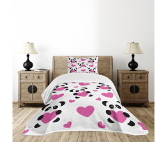 Love Pandas Hearts Bedspread Set