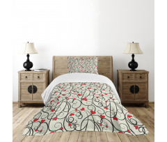 Wave Floral Heart Swirls Bedspread Set