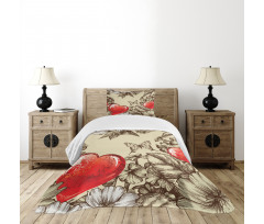 Flowers and Butterfly Bedspread Set