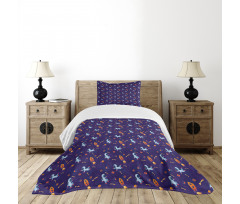 Astronauts Planets on Space Bedspread Set