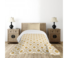 Soft Floral Details in Squares Bedspread Set