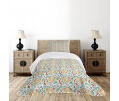 Botanical Leaves and Flowers Bedspread Set