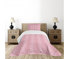 Leafy Pinkish Damask Lines Bedspread Set