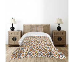 Funny Birds Acorns Petals Bedspread Set