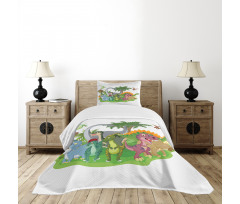 Cartoon Group Dinosaur Bedspread Set
