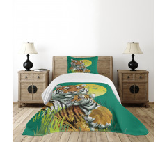 Tiger Family in Jungle Bedspread Set