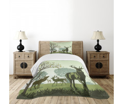 Deer and Nature Park Bedspread Set