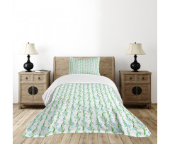 Vertical Leafy Flower Strips Bedspread Set