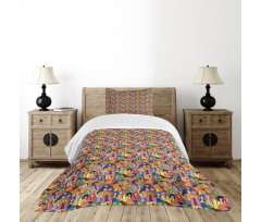 Doodle Style Many Women Bedspread Set