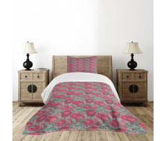 Budding Peony Flowers Leaves Bedspread Set