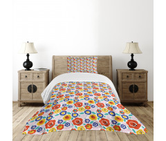 Flowers in Colorful Tones Bedspread Set