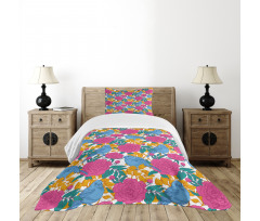 Spring Peony Blossoms Leaves Bedspread Set