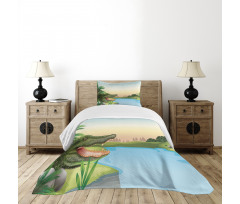 Palms Crocodiles Humor Bedspread Set