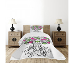 Pink Green Spring Tree Bedspread Set