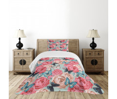 Peony Rose Butterflies Bedspread Set