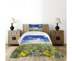 Flowers Cloudy Sky Bedspread Set