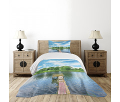 Wooden Dock over Lake Bedspread Set