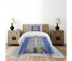 Shutters Flowers Window Bedspread Set