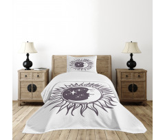 Cartoon Crescent in Sun Bedspread Set