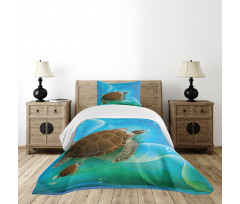 Swimming Turtle Family Bedspread Set