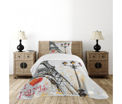 Grunge Eiffel Europe Bedspread Set