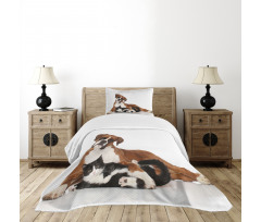 Cat Dog Friends Portrait Bedspread Set