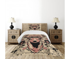 Floral Skull and Wolves Bedspread Set