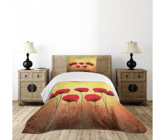 Retro Poppy Flowers Bedspread Set