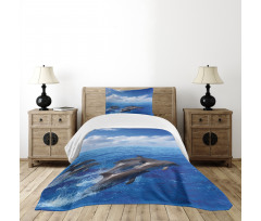Jumping Dolphins in Sky Bedspread Set