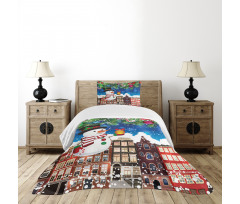 Snowy City Street Bedspread Set