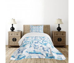 Sketch of Dolphins Bedspread Set