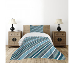 Grey and Blue Diagonal Bedspread Set