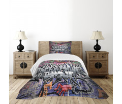 Graffiti Grunge Wall Art Bedspread Set