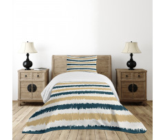 Navy Blue Beige Brush Bedspread Set
