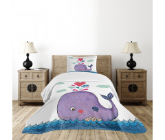 Smiley Whale with Cloud Bedspread Set