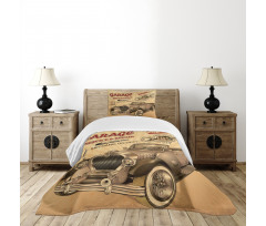 Old Style Car Repair Bedspread Set