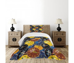 Clock Faces Pattern Bedspread Set