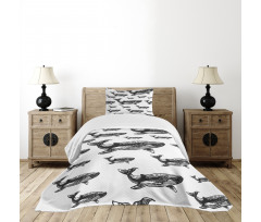 Hand Drawn Big Whales Bedspread Set