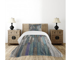 Blue Grey Planks Grunge Bedspread Set