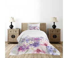 Pink Purple Flowers Bedspread Set