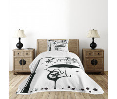 Funny Kitty with Umbrella Bedspread Set