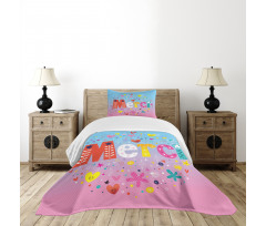 French Words with Hearts Bedspread Set