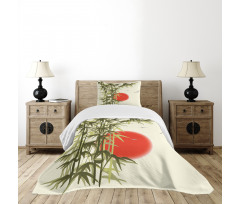 Asian Branch on Sunset Birds Bedspread Set