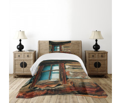 Wooden Pattern Window Bedspread Set