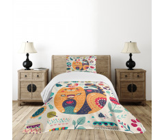 Cat and Flower Leaf Bedspread Set